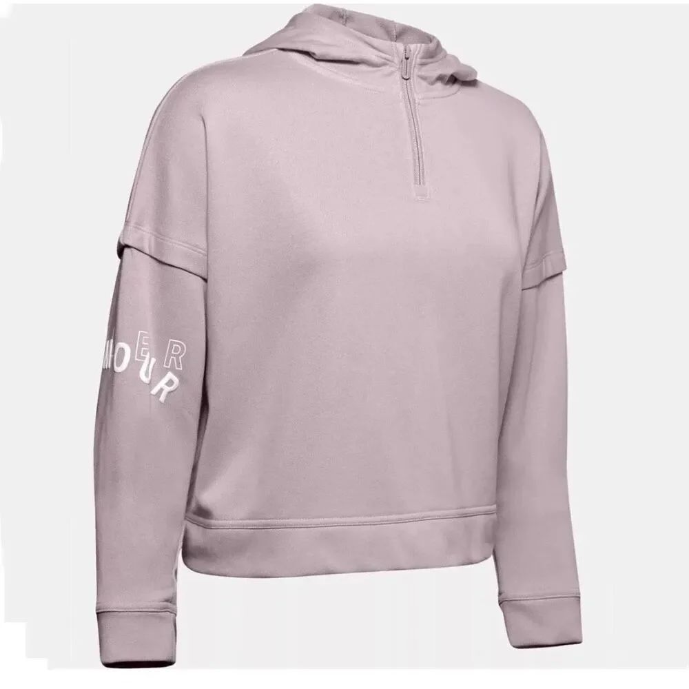 Under Armour Womens Medium Crop Hoodie Quarter Zip Blush Pink Mauve Pullover